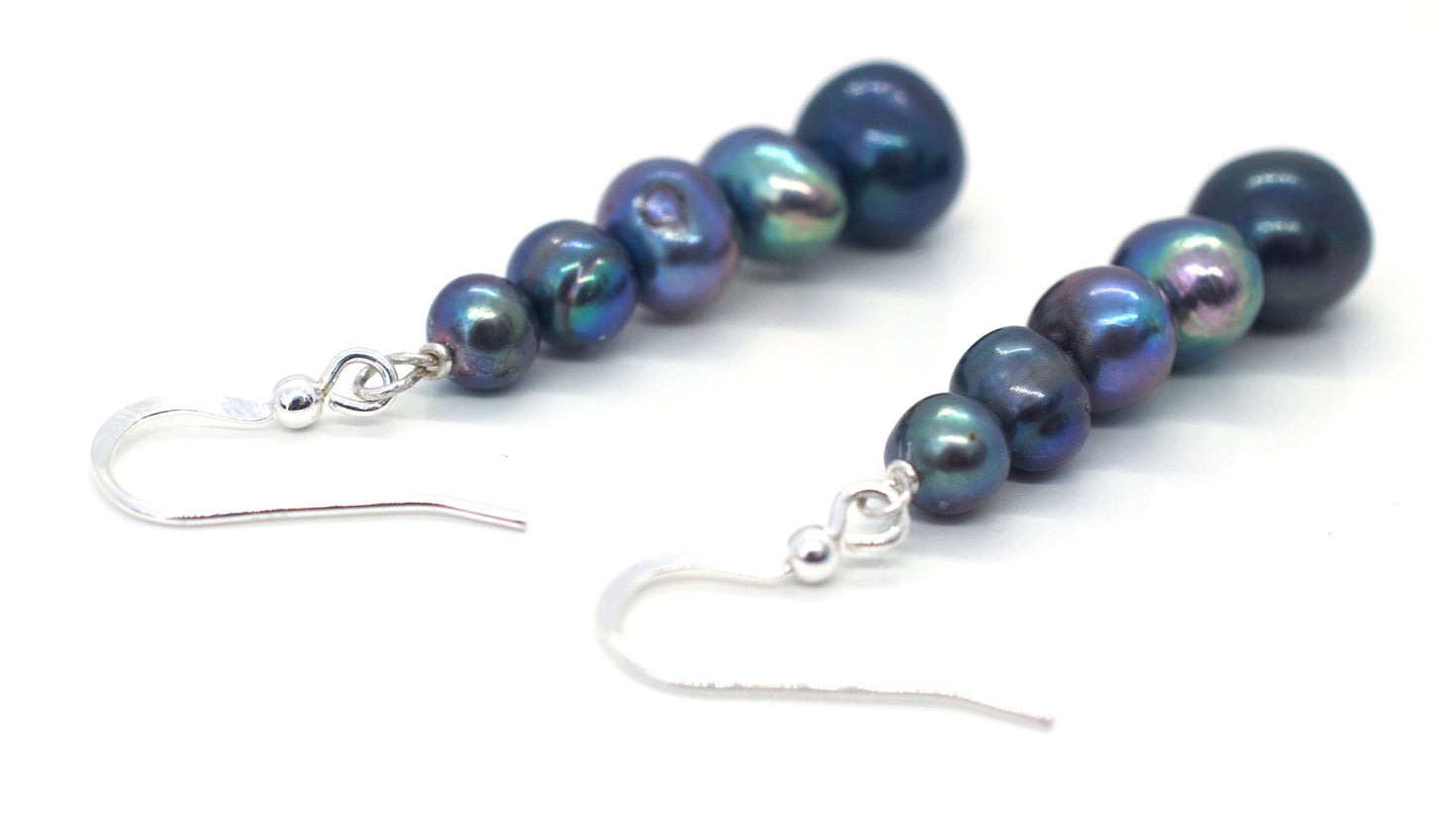 Black Pearl Earrings in Sterling Silver