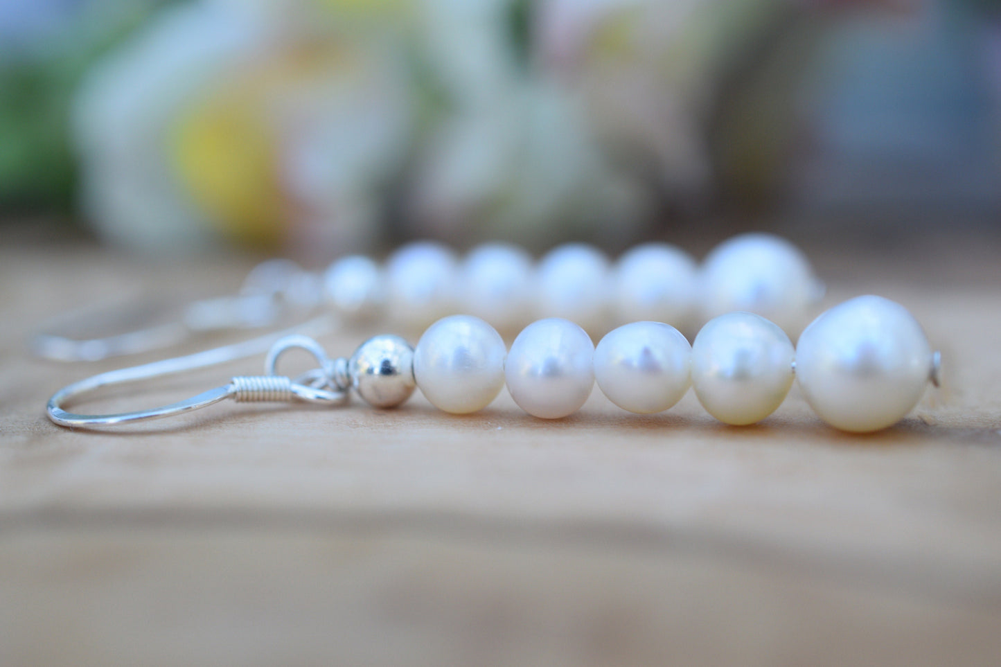 White Real Pearl Earrings in Sterling Silver, Long Bridal Earrings