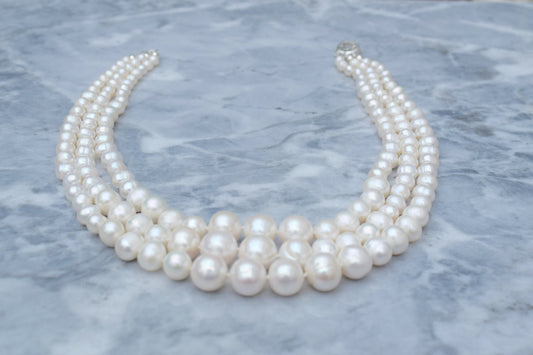 Graduated Pearl Necklace in White with Sterling Silver