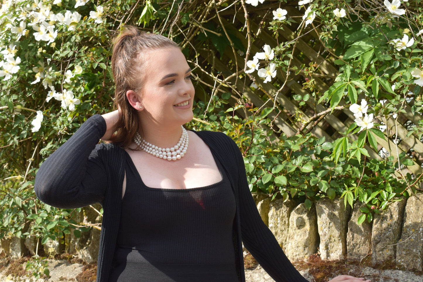 Graduated Pearl Necklace in White with Sterling Silver