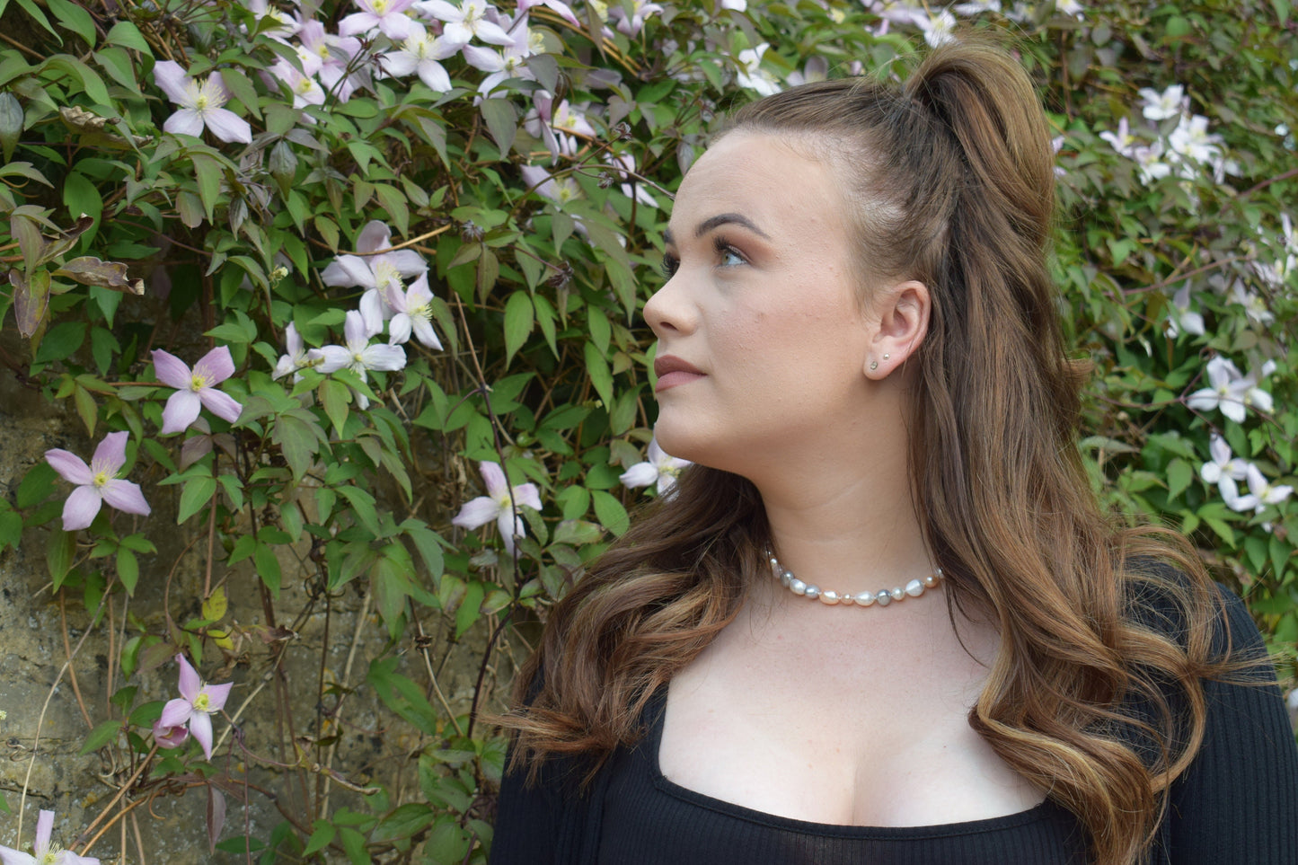 Pearl and Gemstone Necklace, Freshwater Pearl & Morganite Necklace