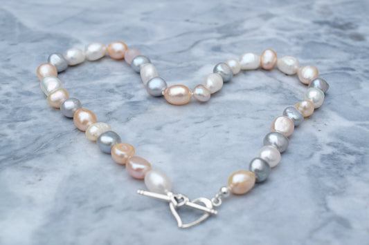 Pearl and Gemstone Necklace, Freshwater Pearl & Morganite Necklace