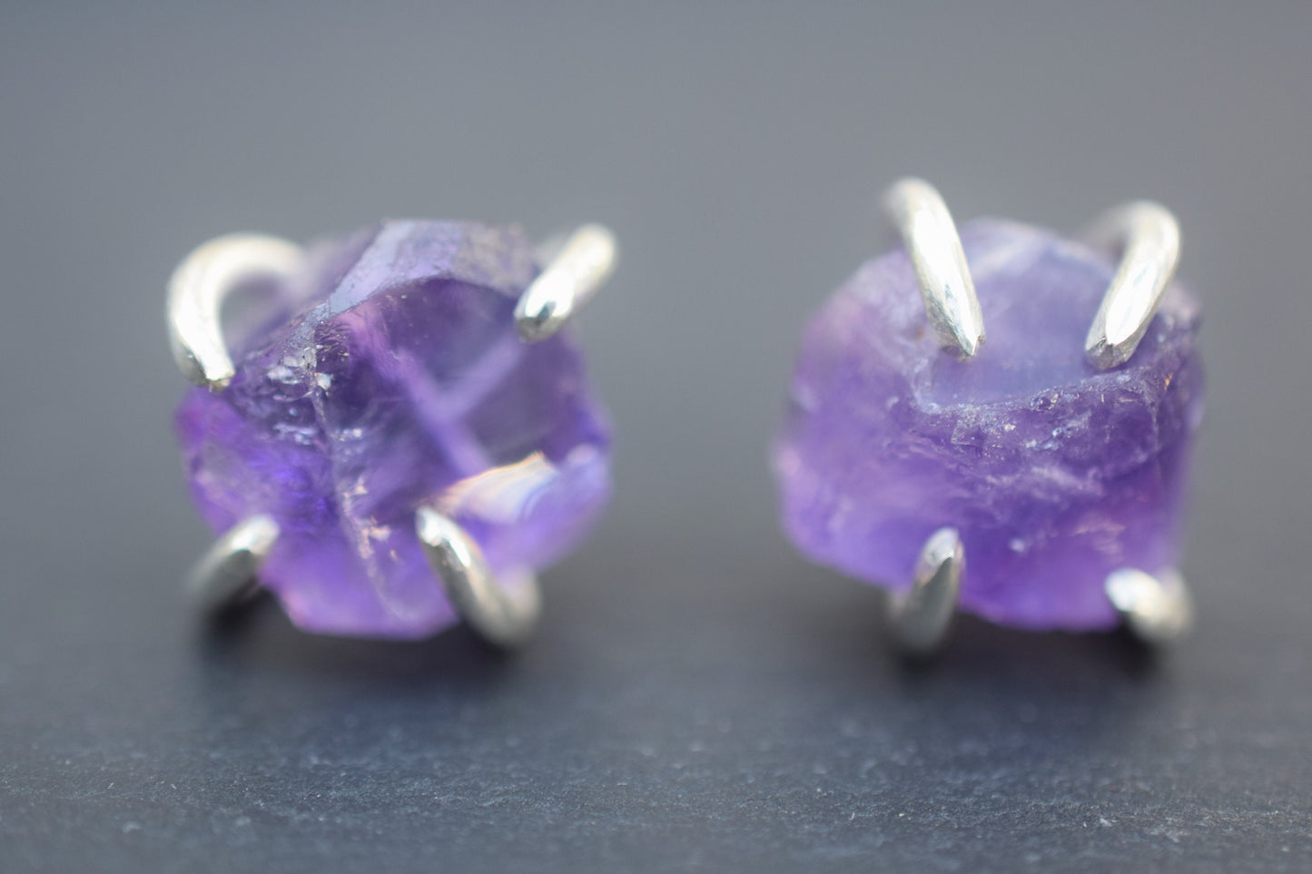 Raw Amethyst Claw Earrings in Sterling Silver