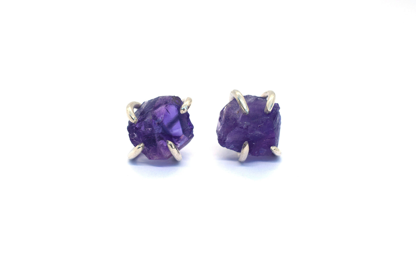 Raw Amethyst Claw Earrings in Sterling Silver