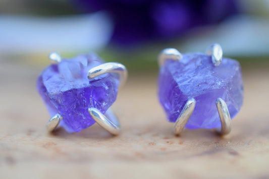 Raw Amethyst Claw Earrings in Sterling Silver