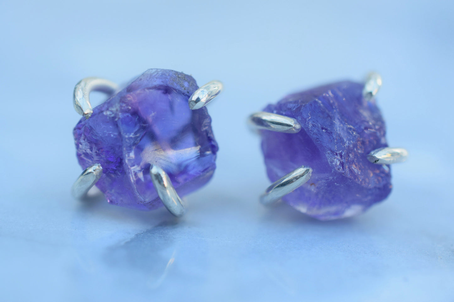 Raw Amethyst Claw Earrings in Sterling Silver