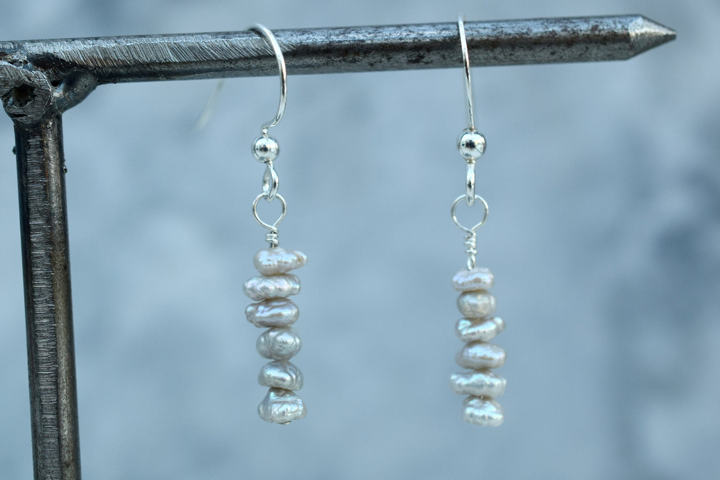 Keshi Pearl Earrings in Grey Pearl, Real Pearl Dangle Earrings in Sterling Silver, 14K Gold Filled or 14k Rose Gold Filled.