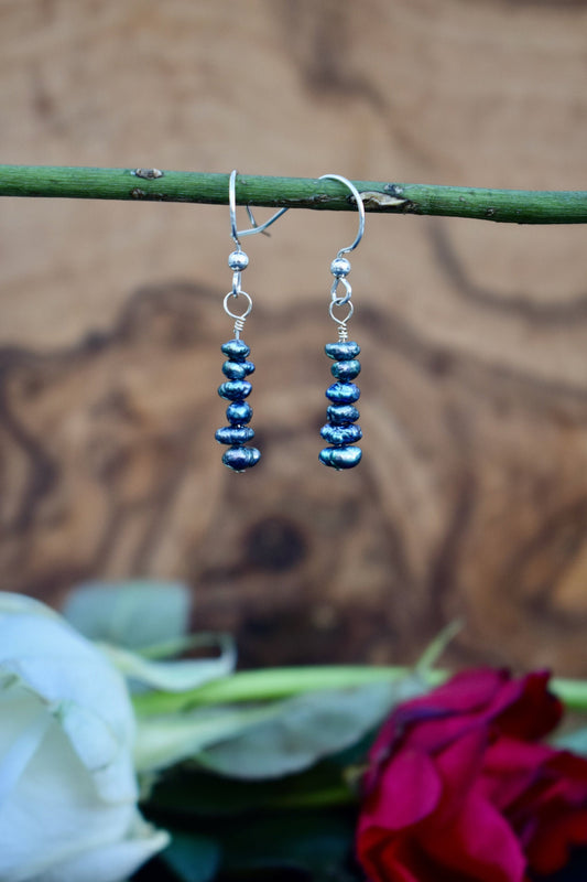 Black Keshi Pearl Drop Earrings