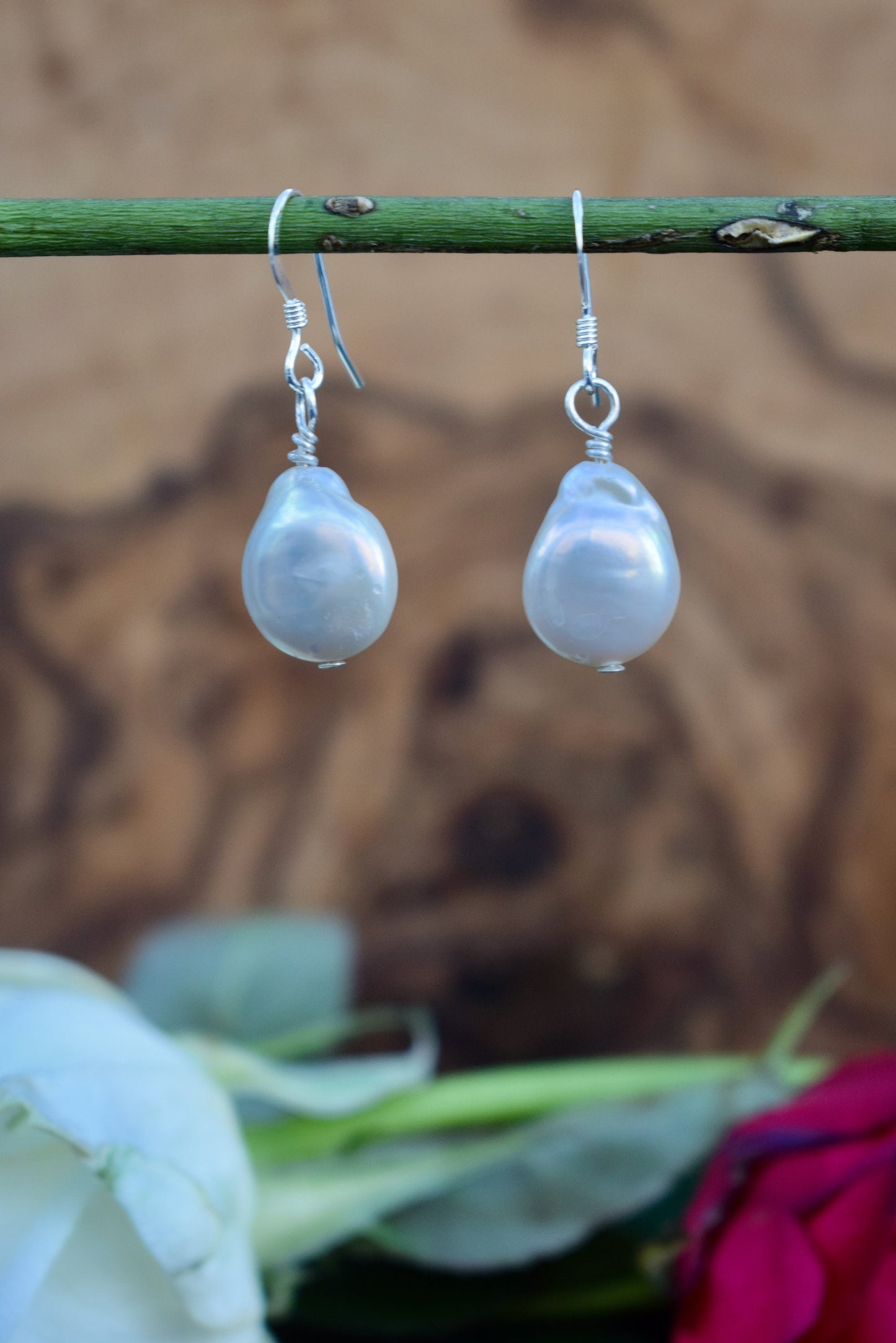 Coin Pearl Earrings in Sterling Silver