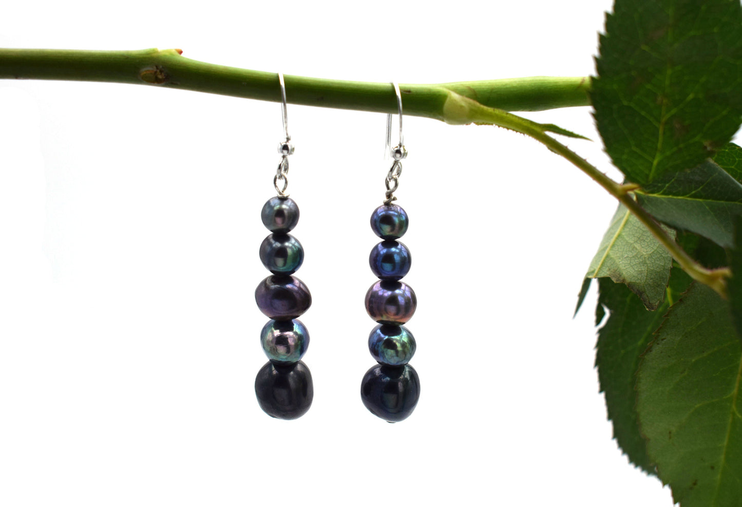 Black Pearl Earrings in Sterling Silver