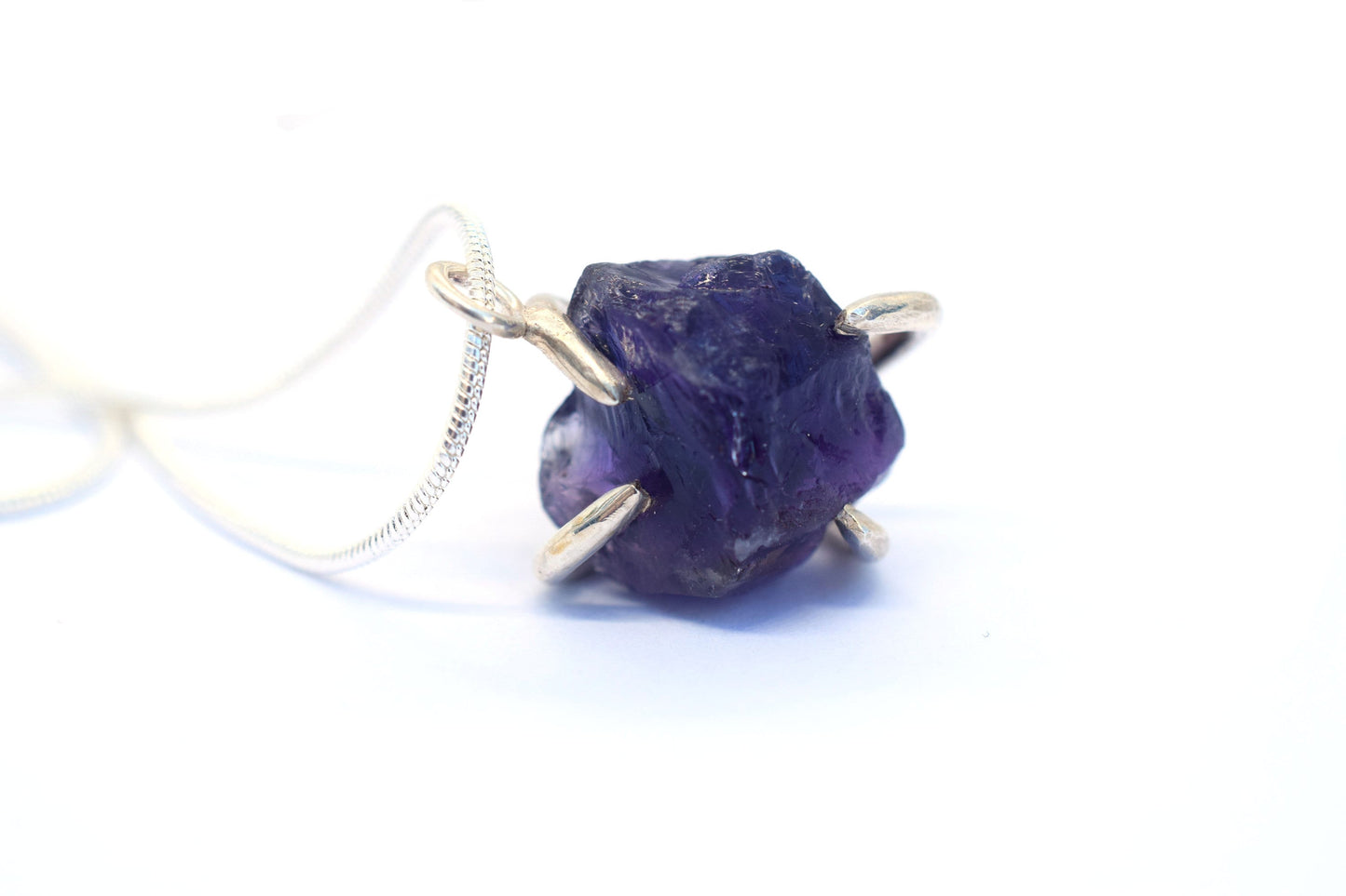 Raw Amethyst Pendant,  Amethyst Necklace in Sterling Silver, Amethyst Birthstone Necklace for February Birthday.