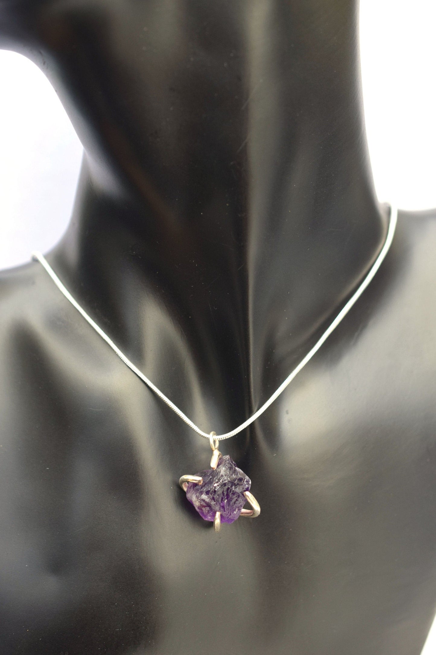 Raw Amethyst Pendant,  Amethyst Necklace in Sterling Silver, Amethyst Birthstone Necklace for February Birthday.