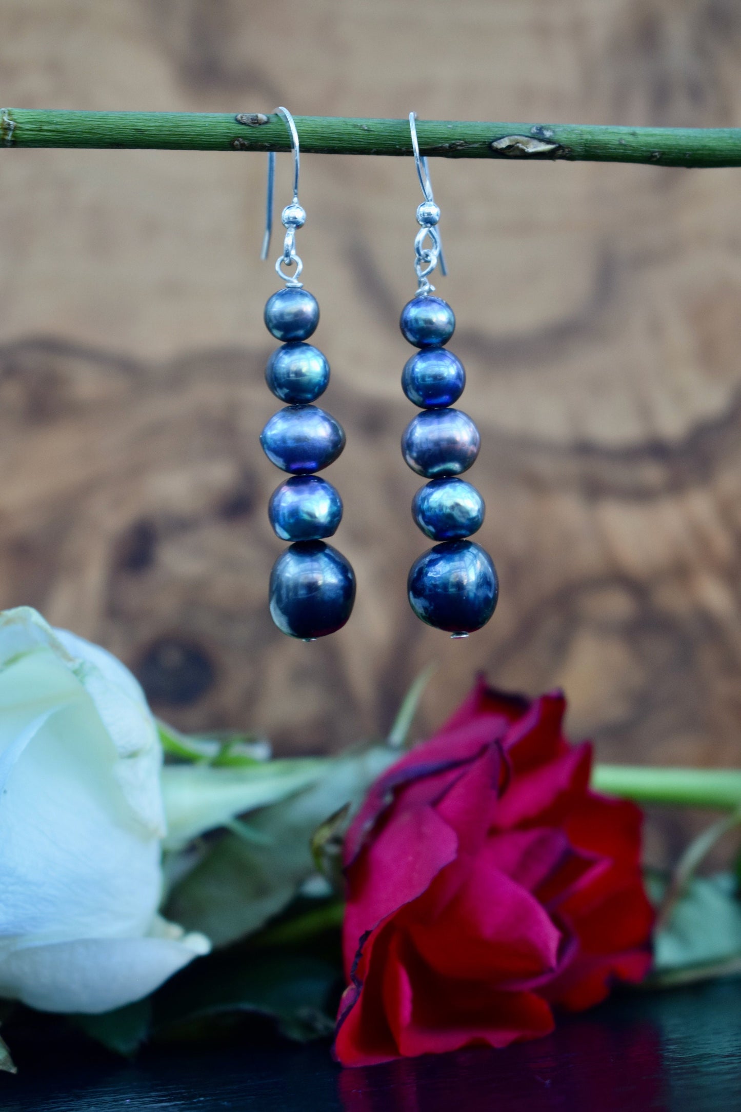Black Pearl Earrings in Sterling Silver