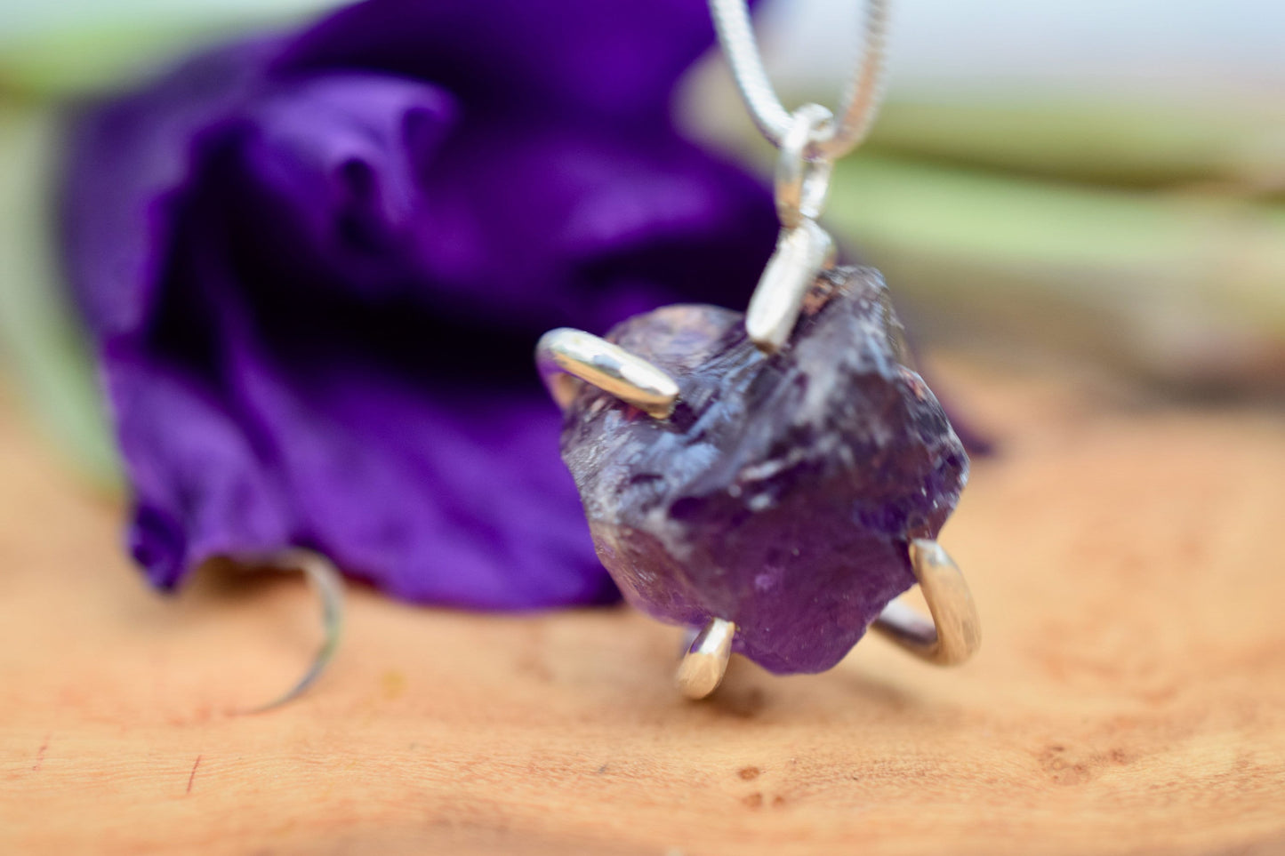 Raw Amethyst Pendant,  Amethyst Necklace in Sterling Silver, Amethyst Birthstone Necklace for February Birthday.
