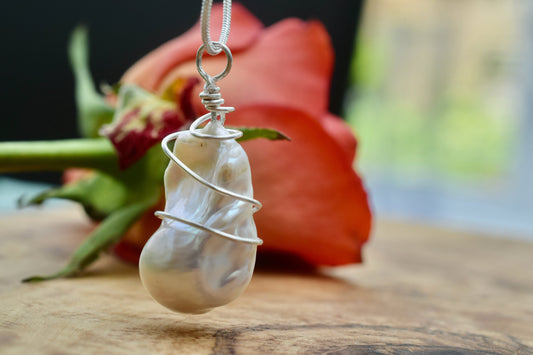 Beautiful Baroque Pearl Pendant Wire Wrapped in Sterling Silver