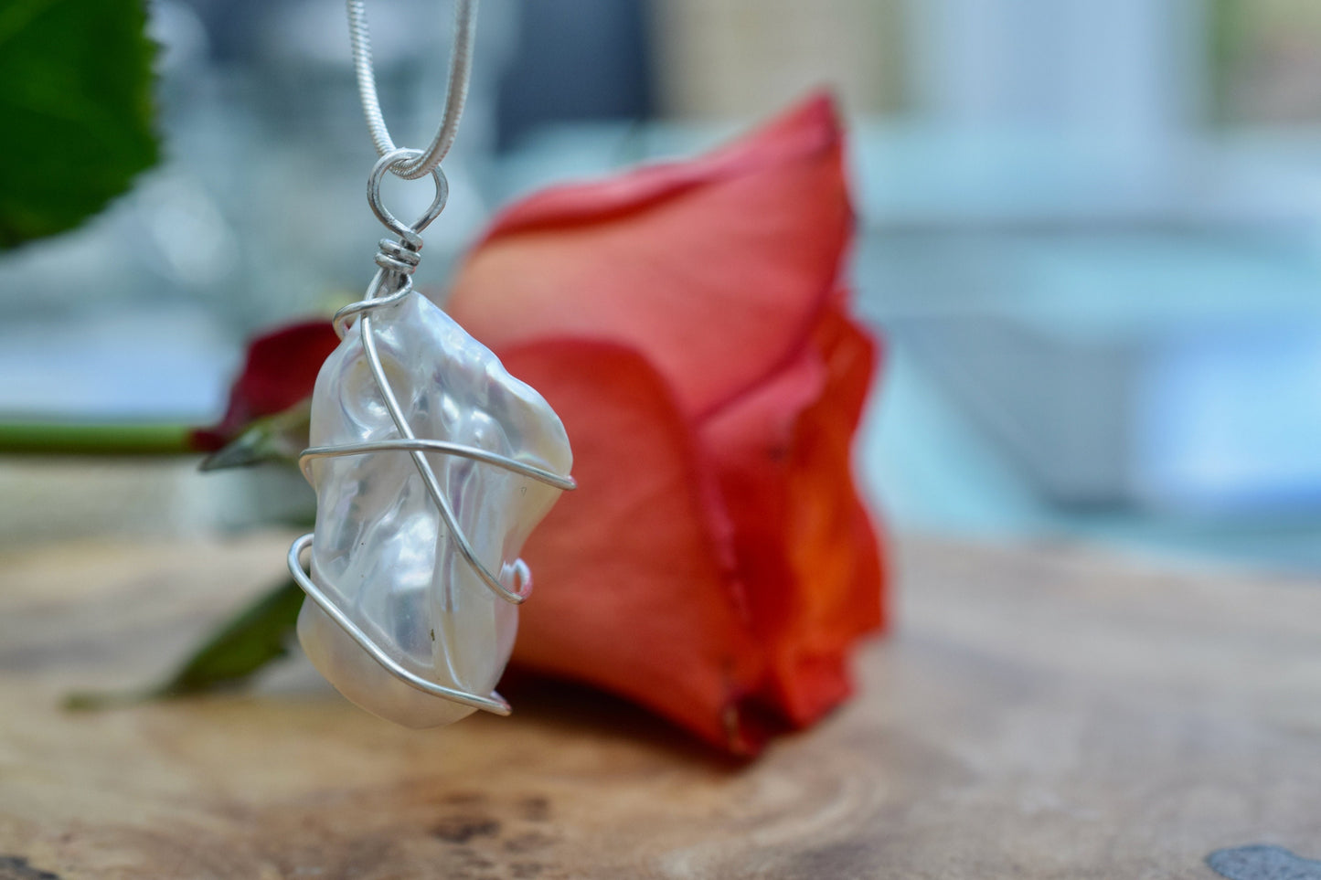 Beautiful Baroque Pearl Pendant Wire Wrapped in Sterling Silver