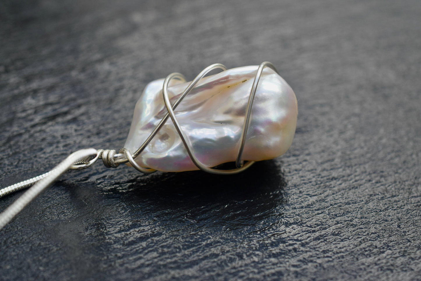 Beautiful Baroque Pearl Pendant Wire Wrapped in Sterling Silver