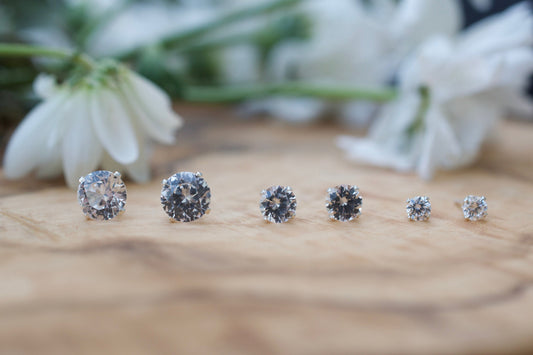 White Sapphire Studs, Lab Created Sapphire Earrings in Sterling Silver or 14K Gold Filled, Lab Created Corundum,  Lab Grown Earrings