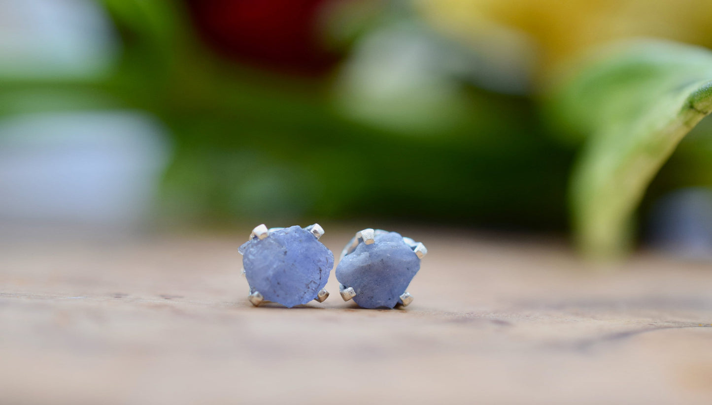 Raw Tanzanite Stud Earrings in Sterling Silver