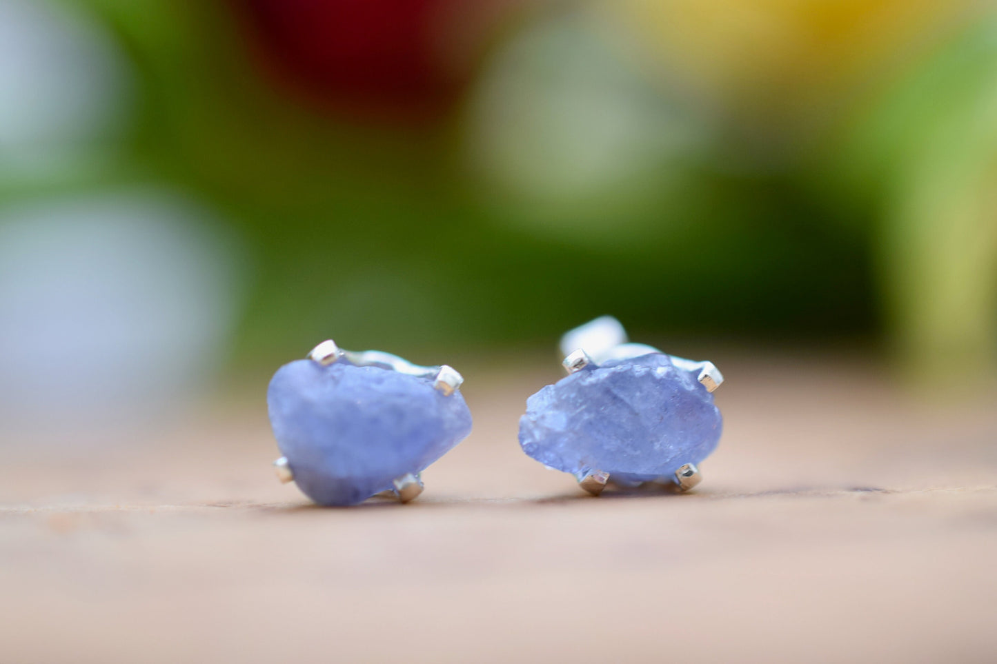 Raw Tanzanite Stud Earrings in Sterling Silver