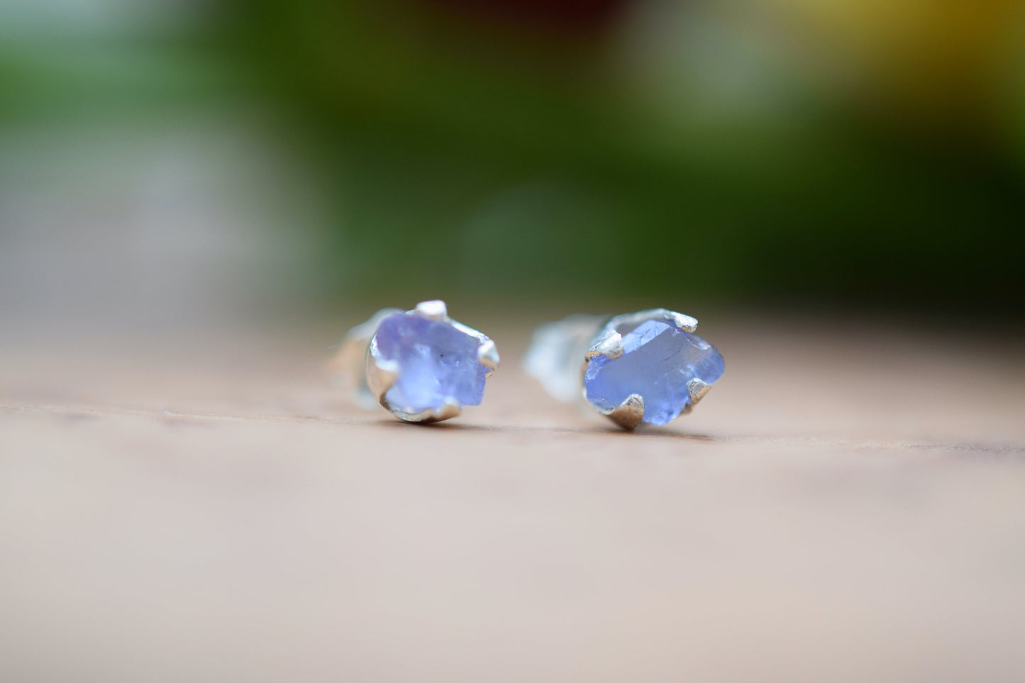 Raw Tanzanite Stud Earrings in Sterling Silver