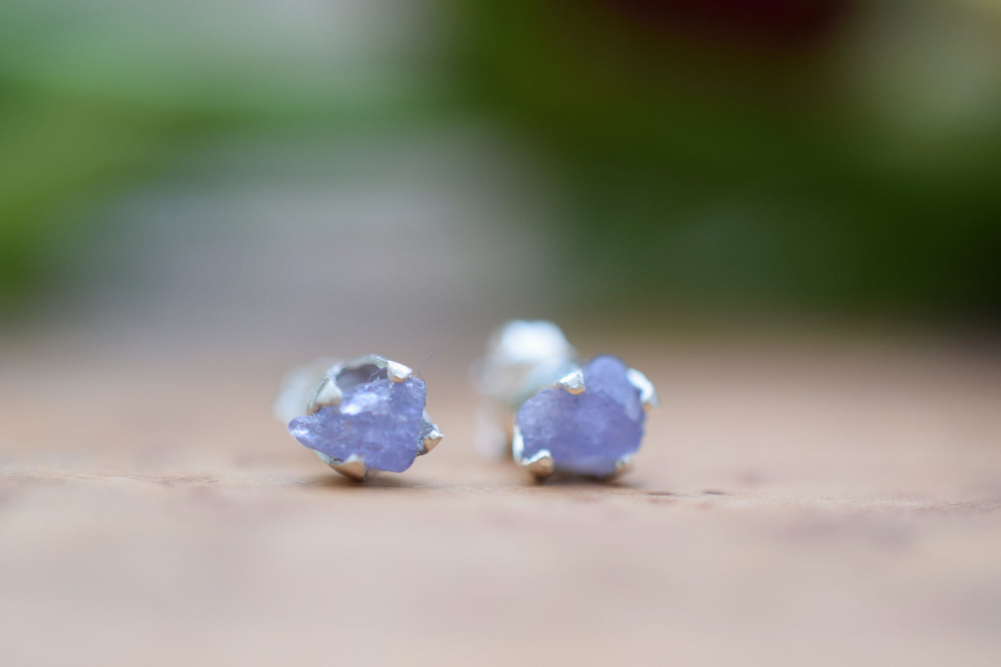Raw Tanzanite Stud Earrings in Sterling Silver