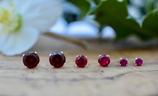 Lab Created Ruby Studs, Lab Created Ruby Earrings, Lab Created Corundum
