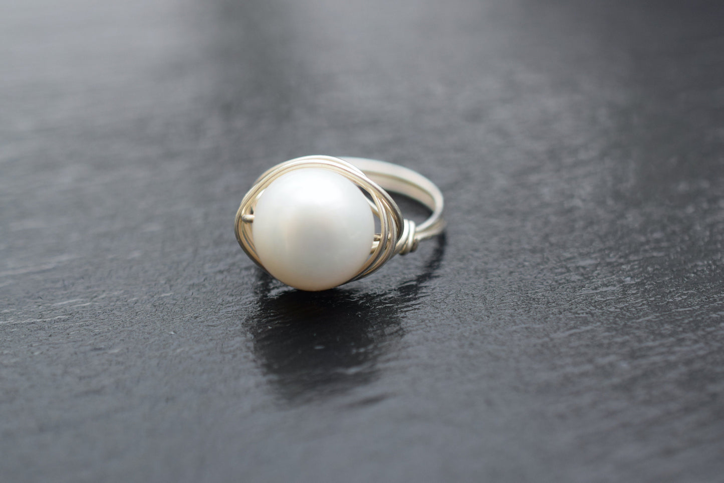 Statement Pearl Ring, Large Pearl Ring, White Pearl Ring in Sterling Silver