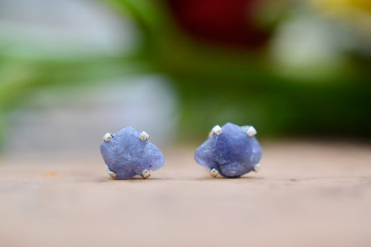 Raw Tanzanite Stud Earrings in Sterling Silver
