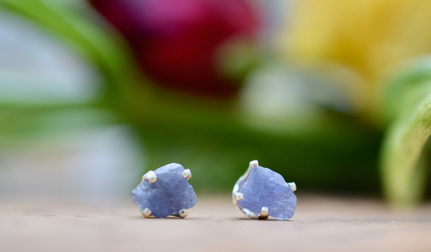 Raw Tanzanite Stud Earrings in Sterling Silver