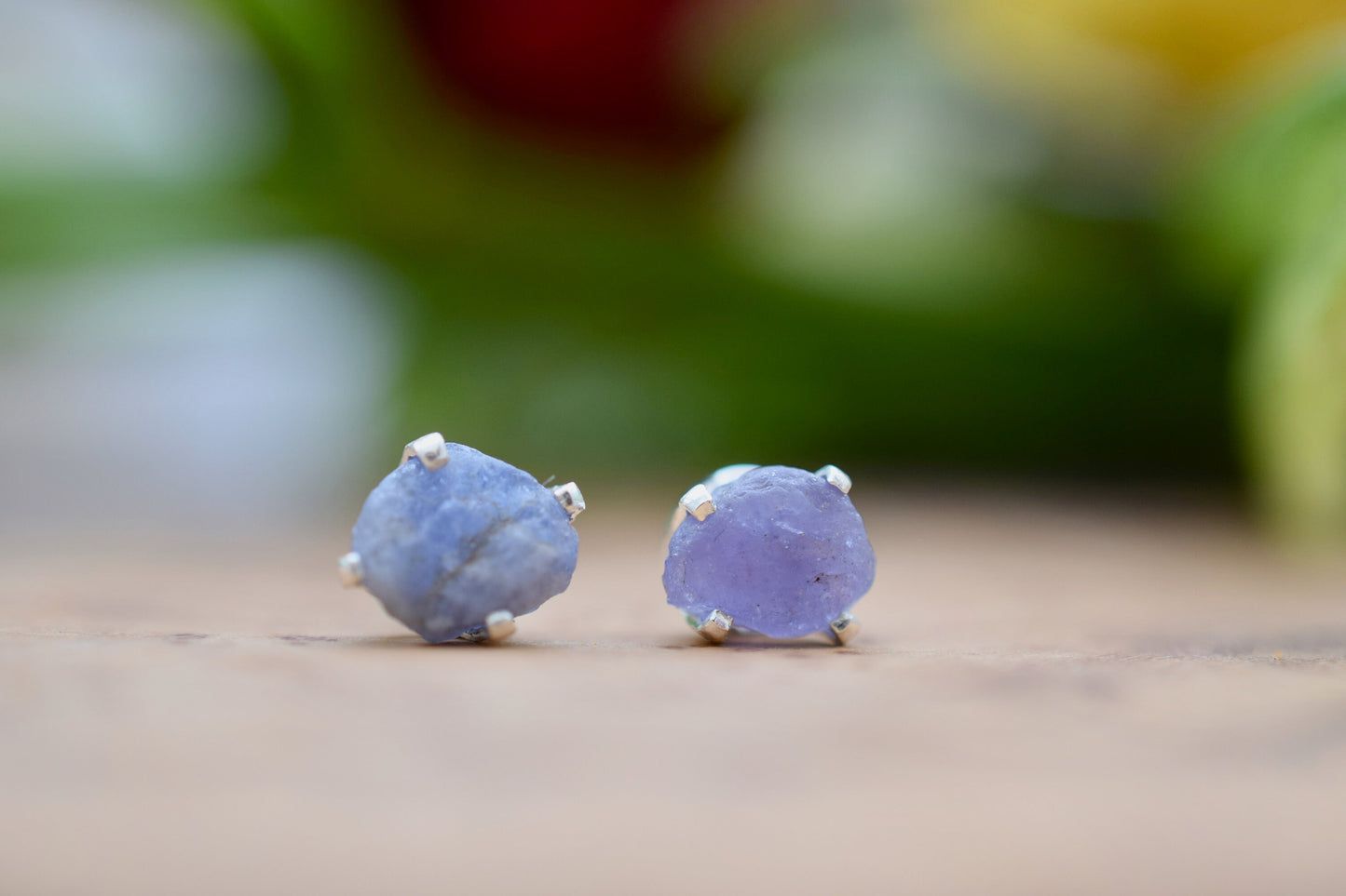 Raw Tanzanite Stud Earrings in Sterling Silver
