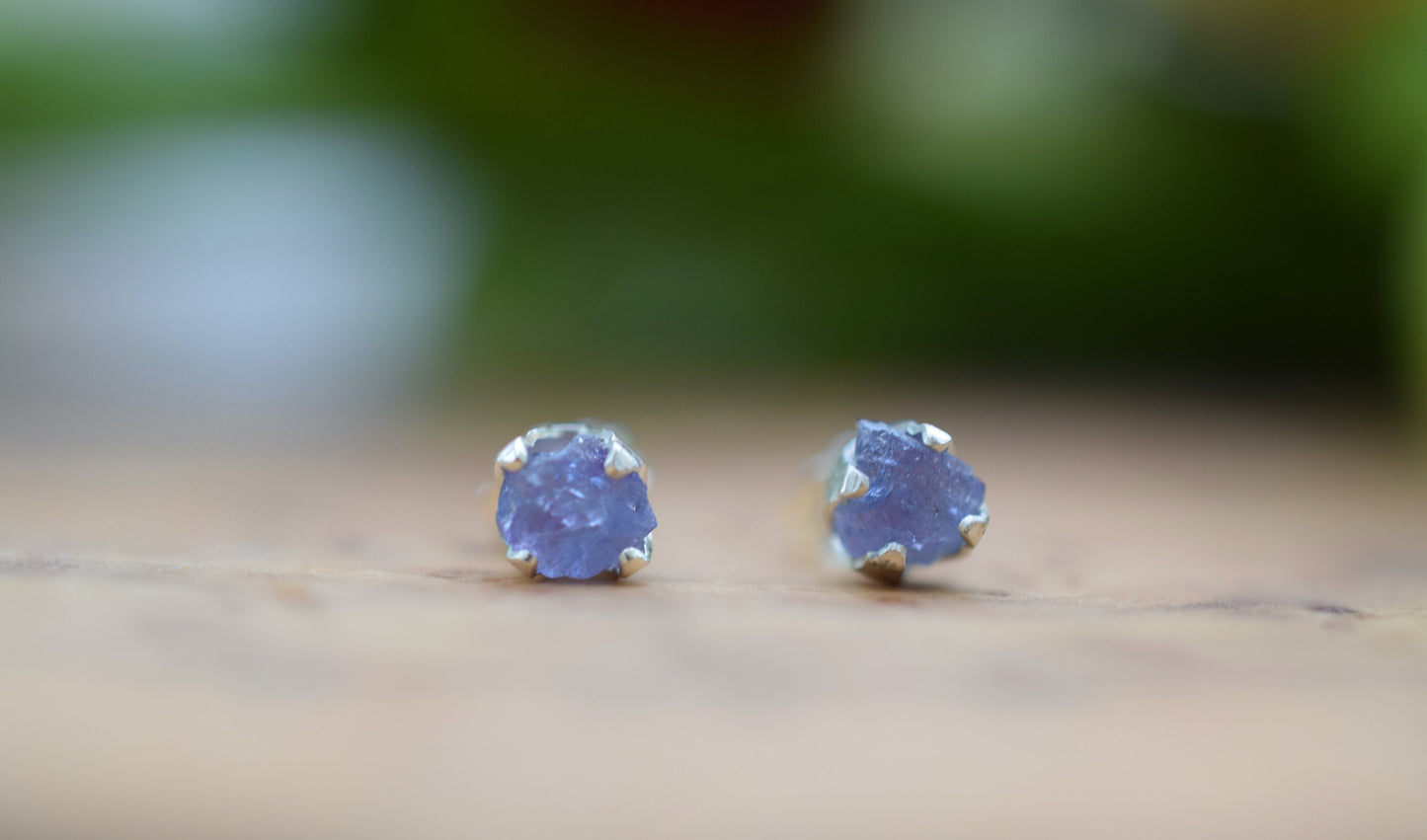 Raw Tanzanite Stud Earrings in Sterling Silver