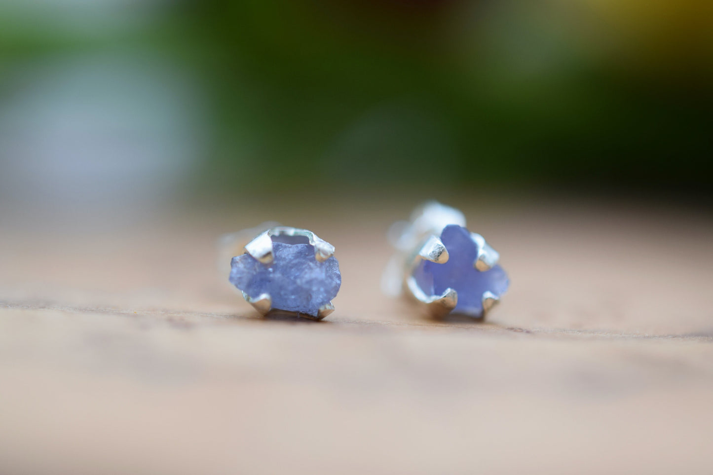 Raw Tanzanite Stud Earrings in Sterling Silver