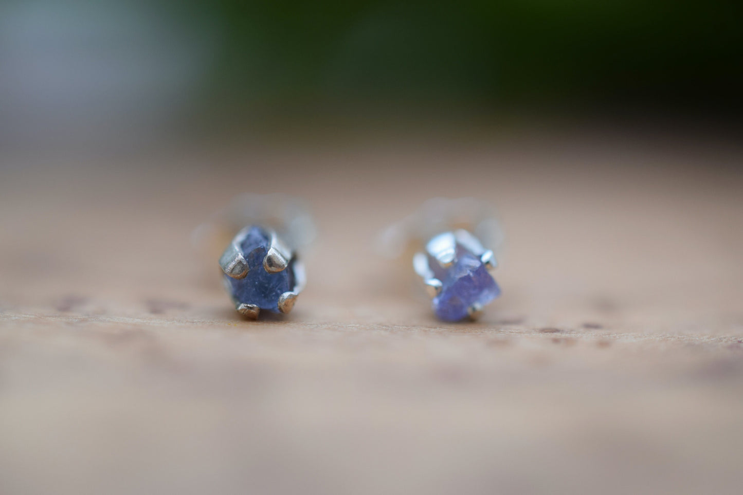 Raw Tanzanite Stud Earrings in Sterling Silver