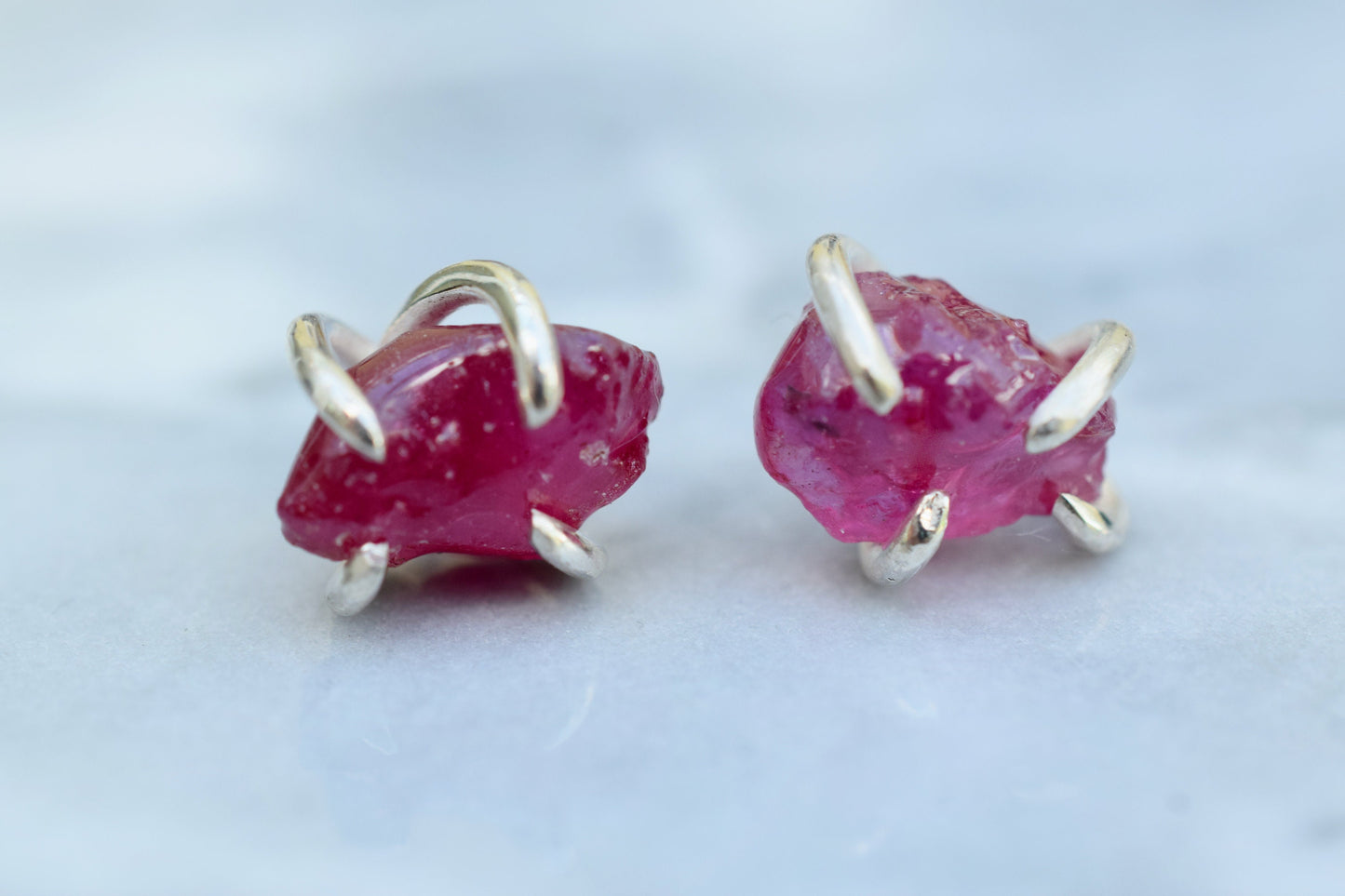 Raw Ruby Claw Earrings in Sterling Silver