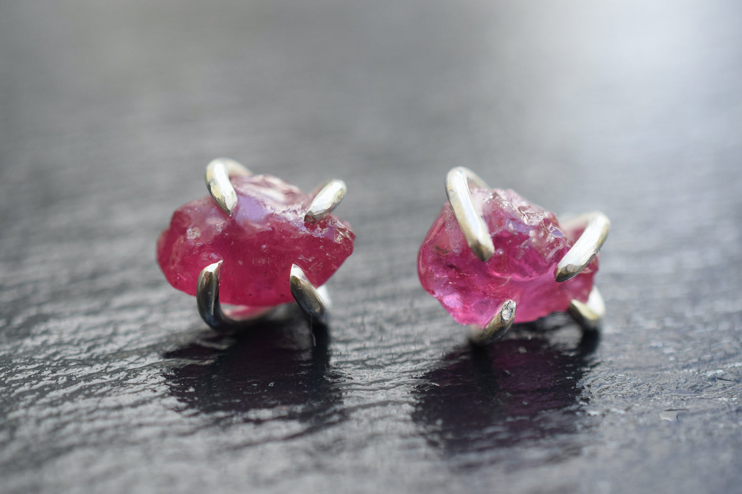 Raw Ruby Claw Earrings in Sterling Silver