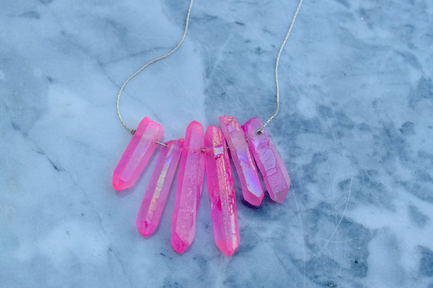 Raw Pink Quartz Necklace in Sterling Silver
