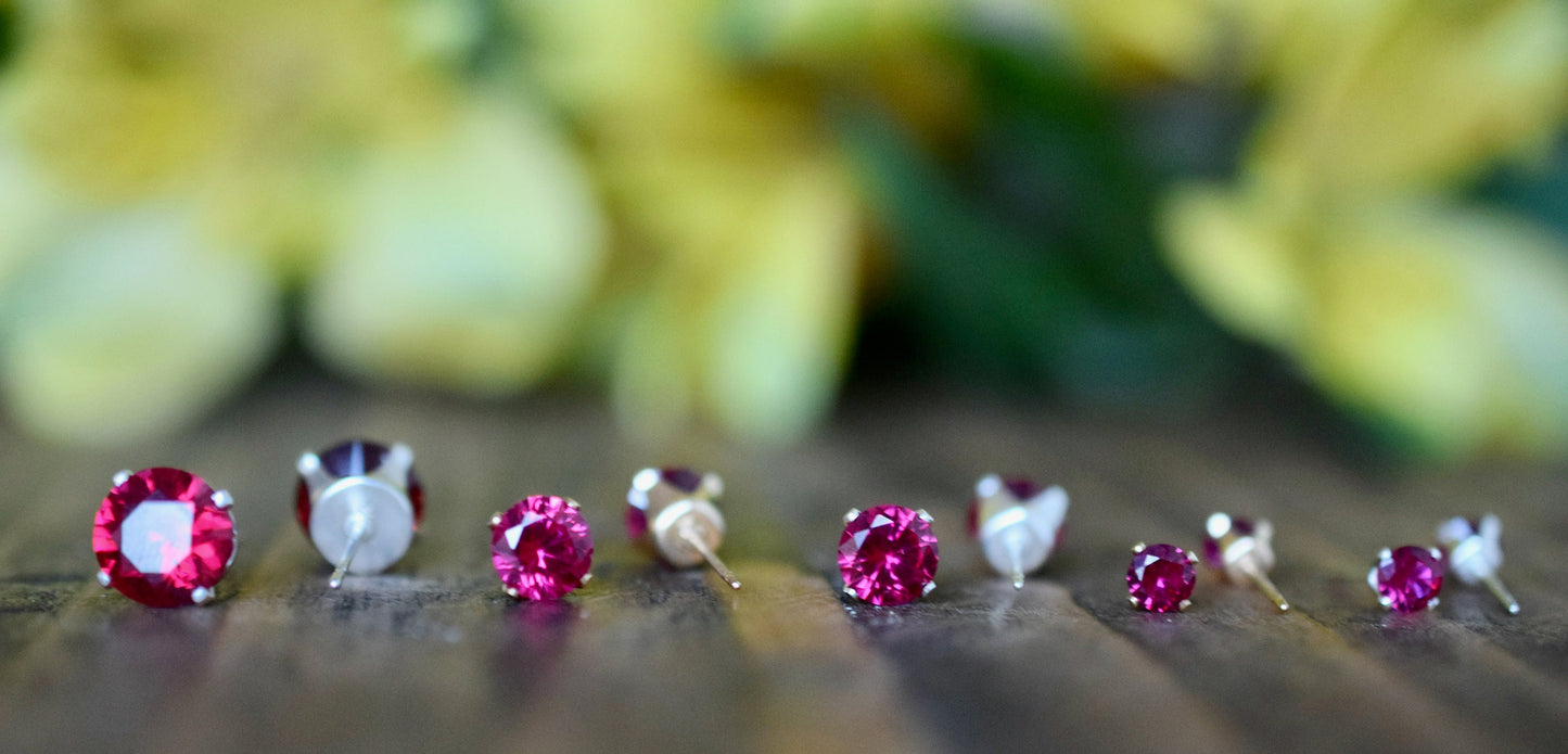 Lab Created Ruby Studs, Lab Created Ruby Earrings, Lab Created Corundum