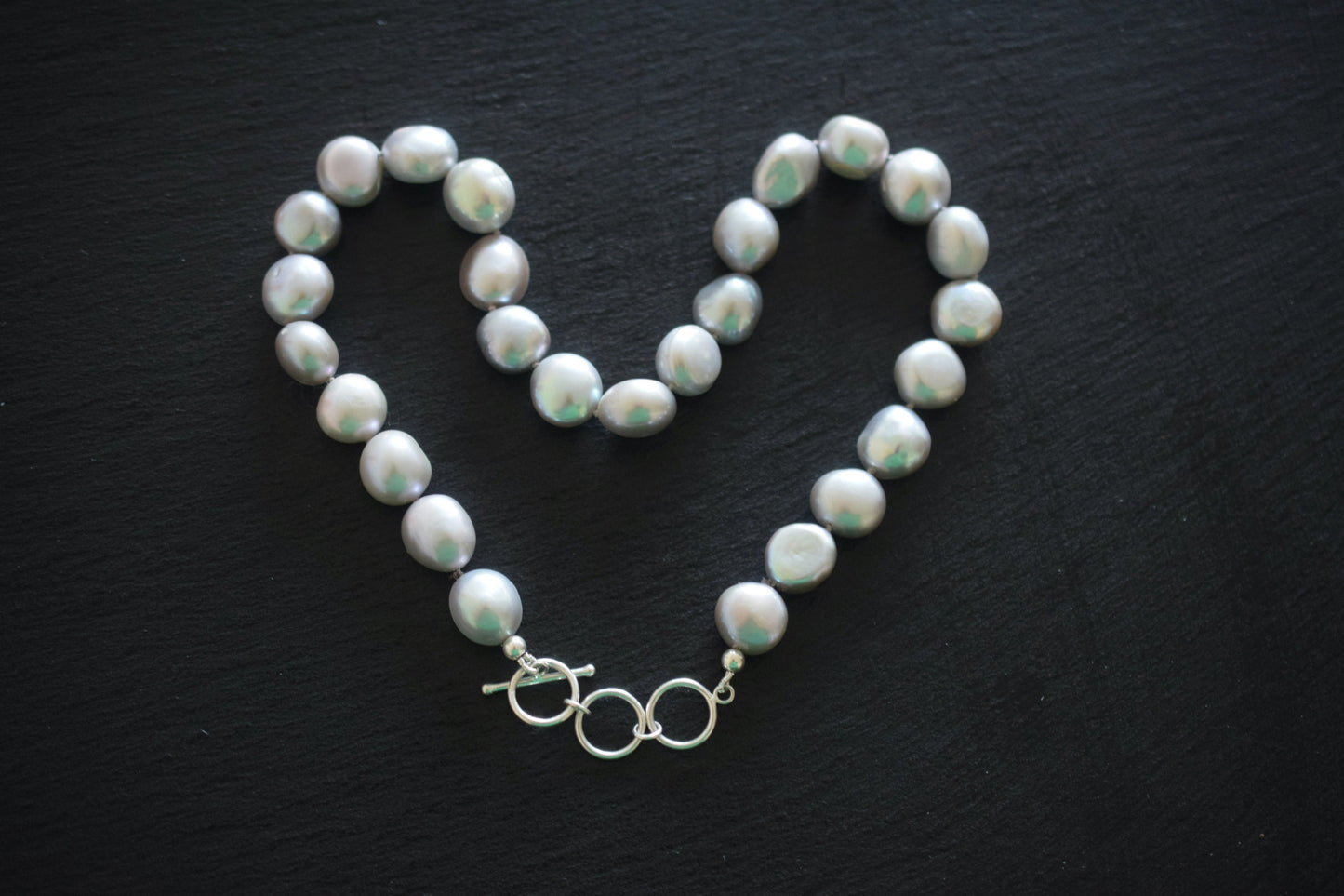 Grey Pearl Necklace, Gray Pearl Necklace, Large Pearl Necklace, Knotted Pearl Necklace