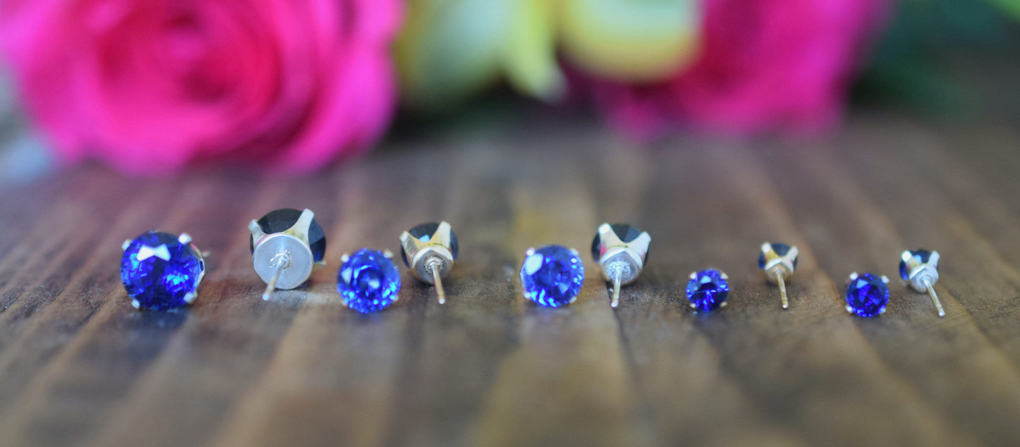 Lab Created Sapphire Earrings in Sterling Silver or 14K Gold Filled, Blue Sapphire Stud Earrings, Lab Created Corundum, Birthday Gift