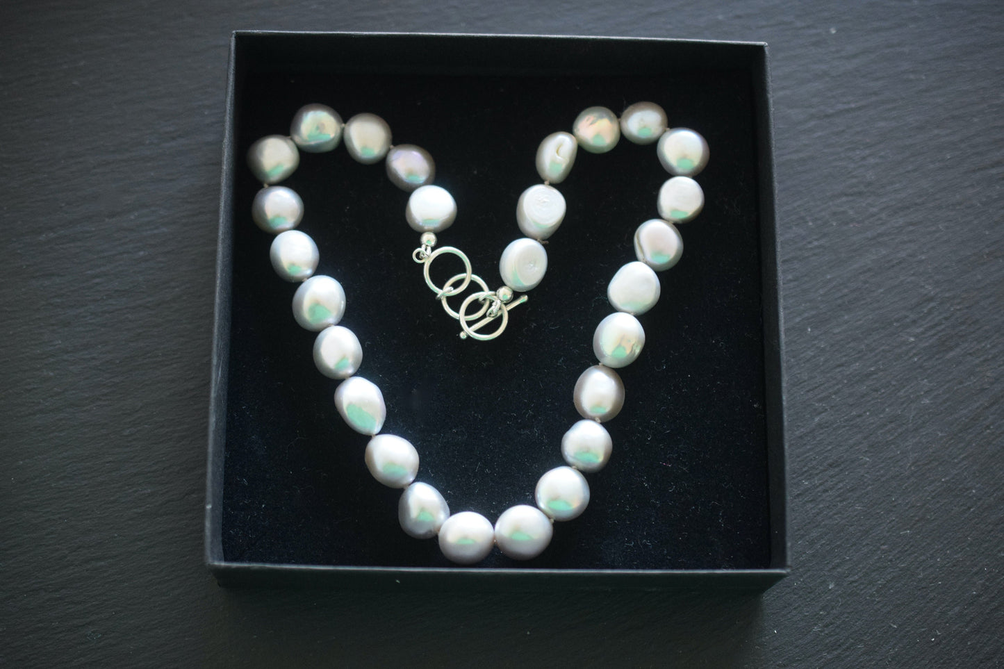 Grey Pearl Necklace, Gray Pearl Necklace, Large Pearl Necklace, Knotted Pearl Necklace