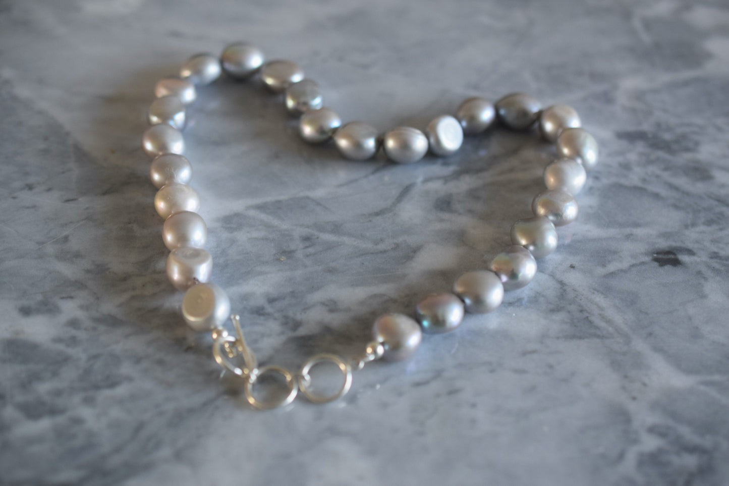 Grey Pearl Necklace, Gray Pearl Necklace, Large Pearl Necklace, Knotted Pearl Necklace