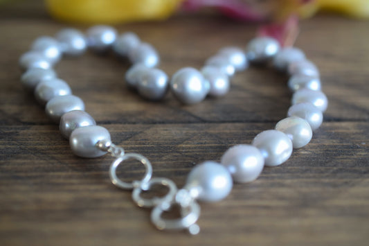 Grey Pearl Necklace, Gray Pearl Necklace, Large Pearl Necklace, Knotted Pearl Necklace