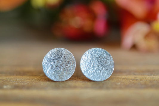 Hammered Textured Earrings / Large Round Earrings / Big Round Earrings / Flat Circle Earrings / Silver Earrings UK