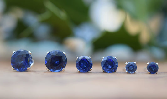 Lab Created Sapphire Earrings in Sterling Silver or 14K Gold Filled, Blue Sapphire Stud Earrings, Lab Created Corundum, Birthday Gift