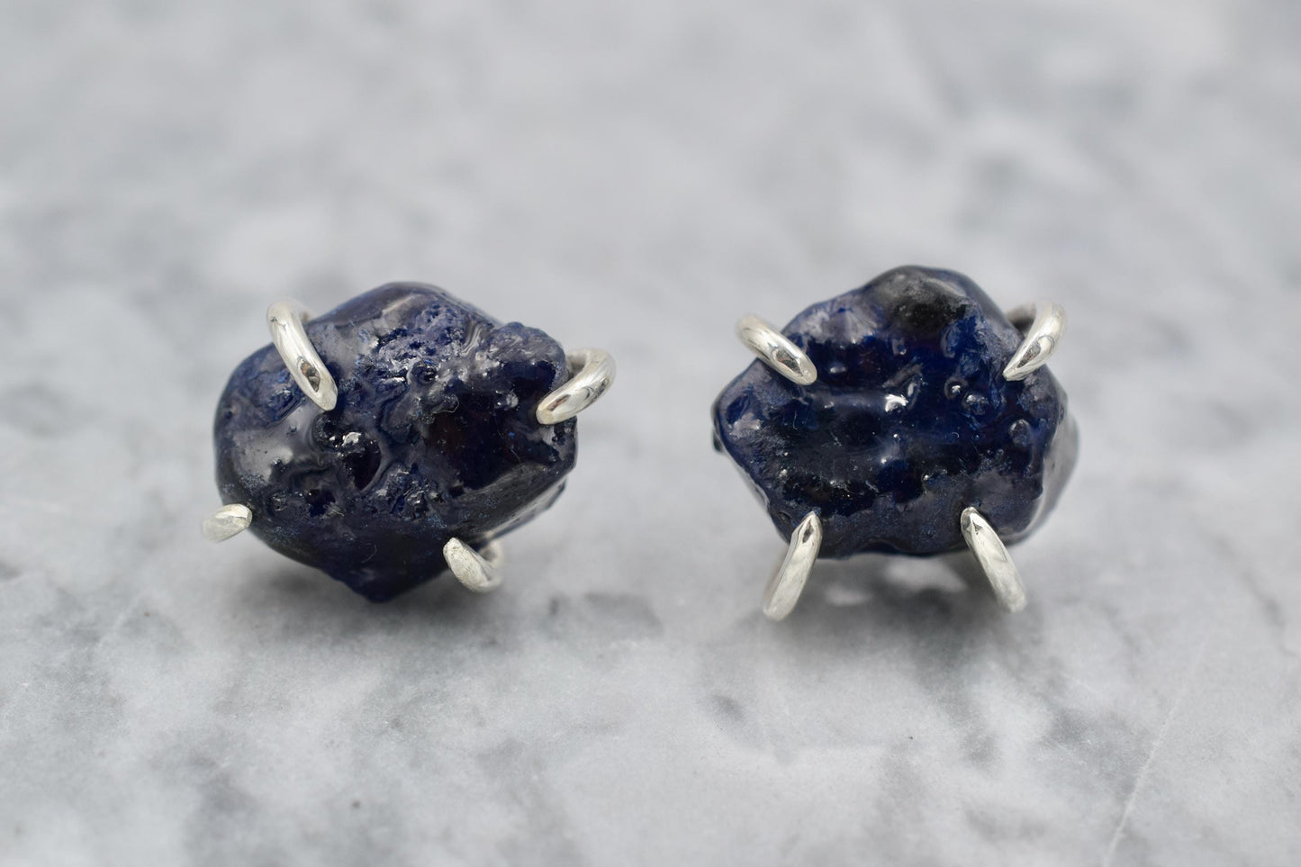 Sapphire and Sterling Silver Claw Earrings