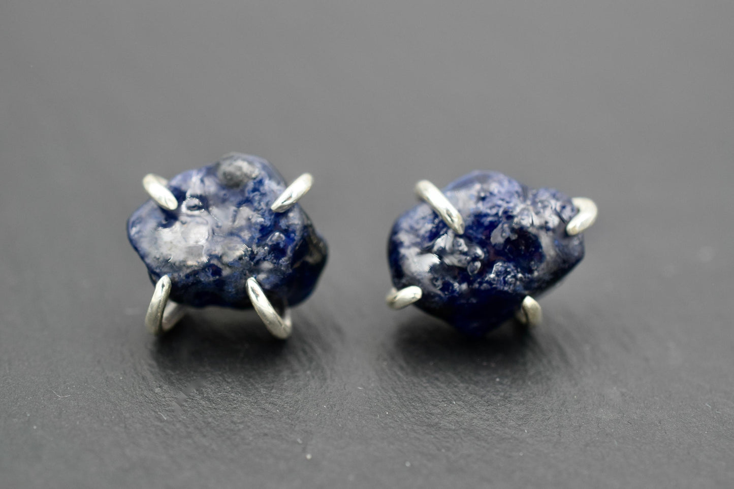 Sapphire and Sterling Silver Claw Earrings