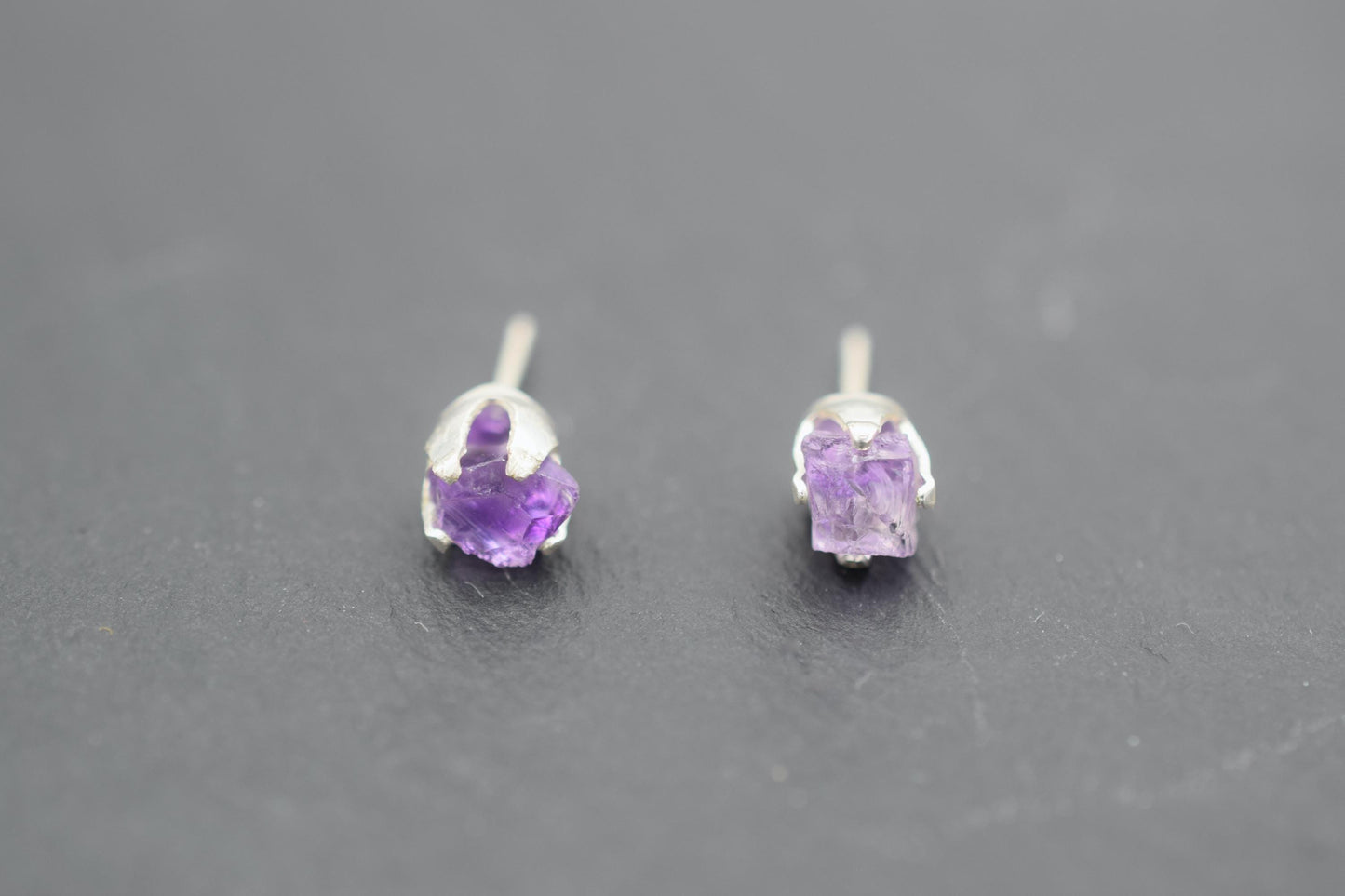 Raw Amethyst Earrings in Sterling Silver