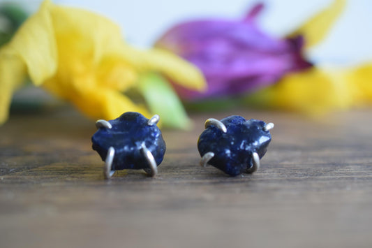 Sapphire and Sterling Silver Claw Earrings