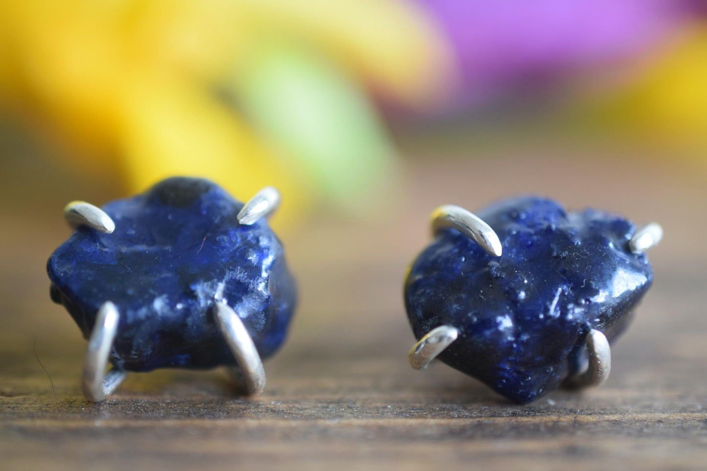 Sapphire and Sterling Silver Claw Earrings